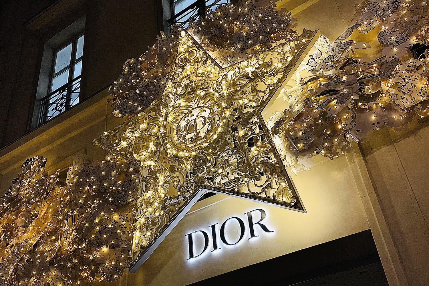 Dior Paris boutique at Christmas
