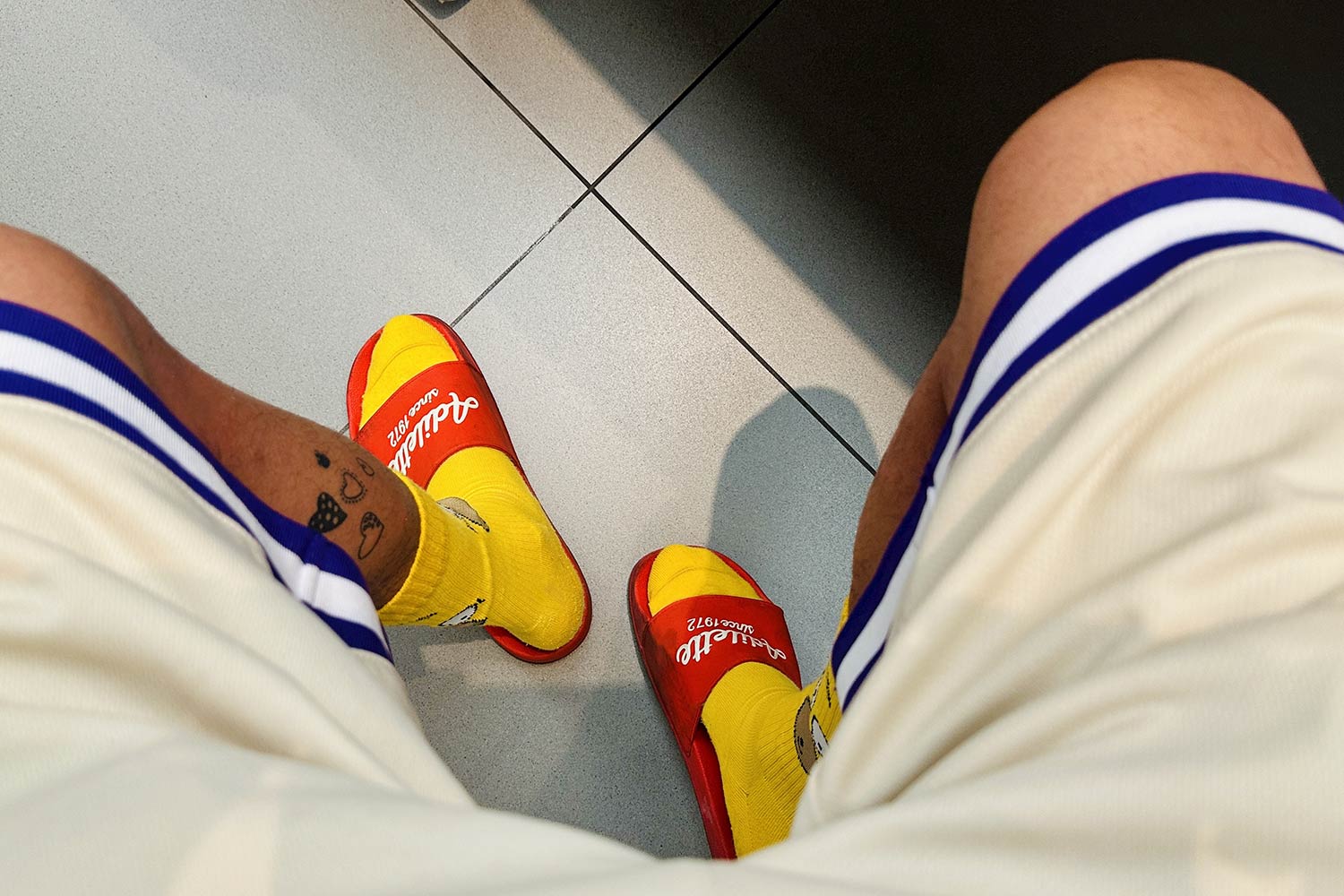 red slides and yellow socks
