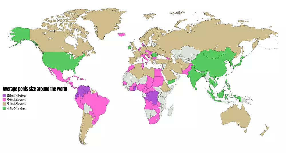 Average penis size around the world map