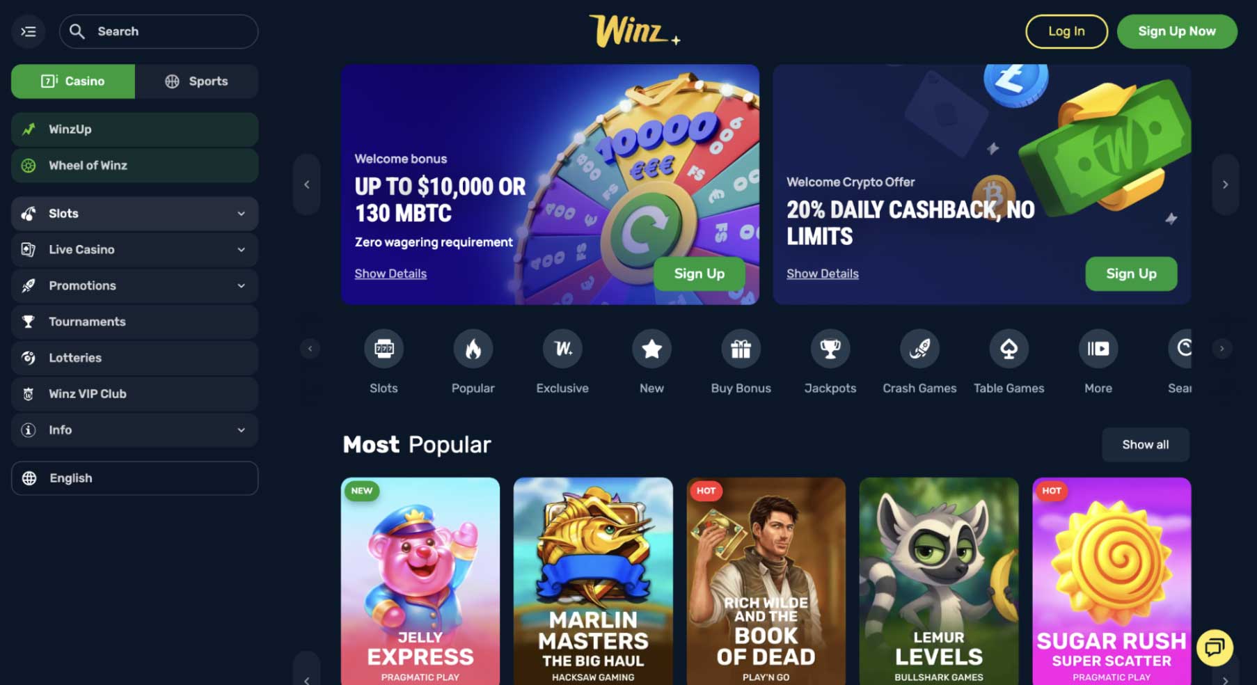 Winz - Best for Wagering-Free Crypto Bonuses