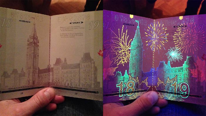 passeport canadien sous lumière noire