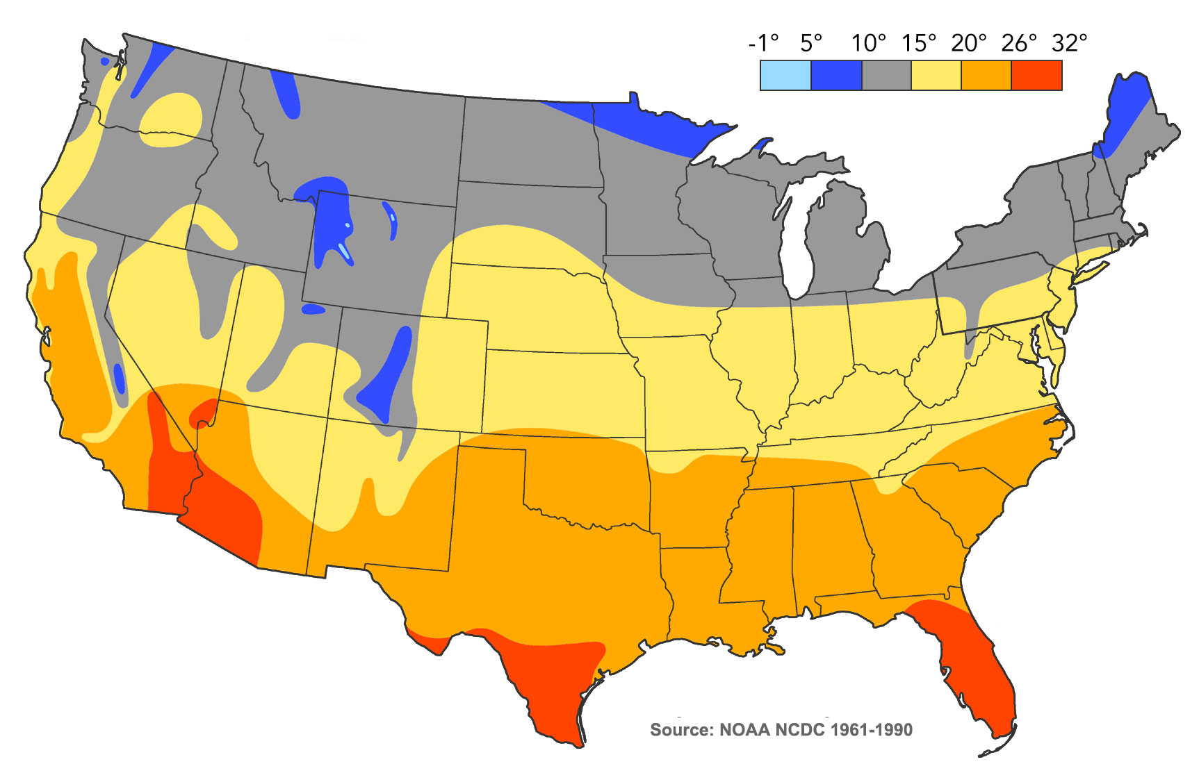 temperatures annuelles moyennes aux usa