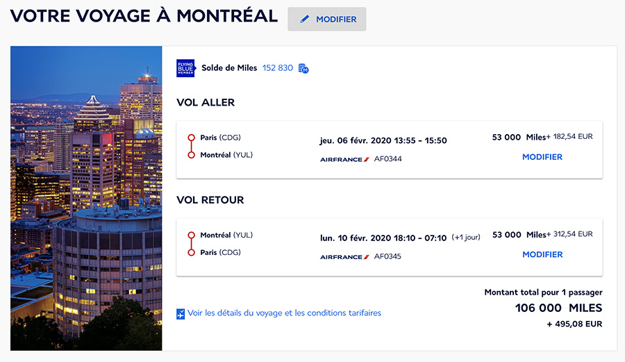 miles paris montreal air france business