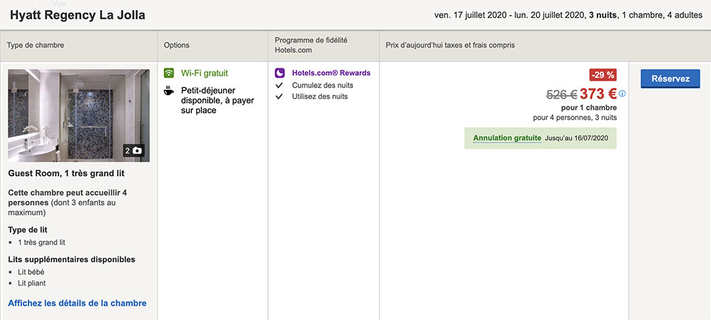 reservation hotel annulable