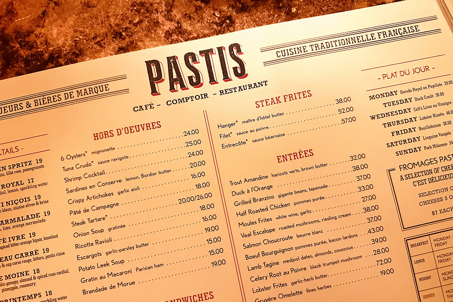 menu pastis nyc